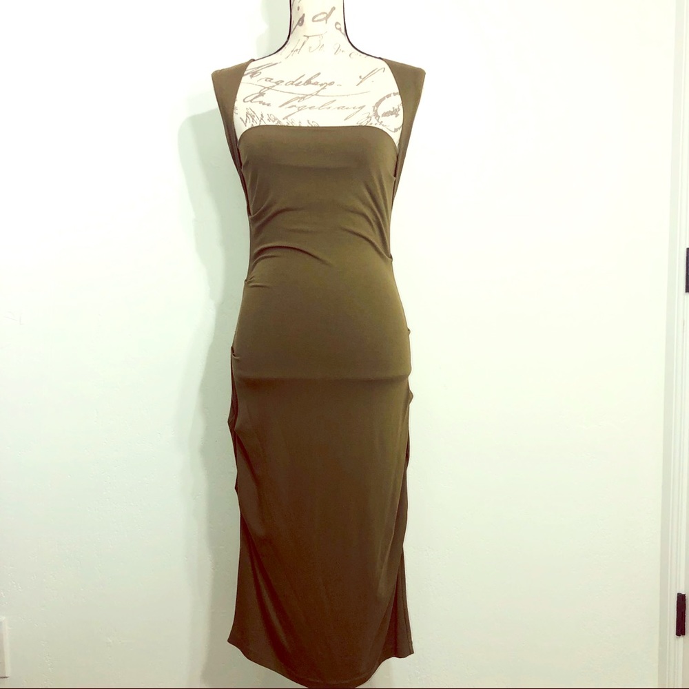 Nicole Miller Army Green Midi Dress Size M…